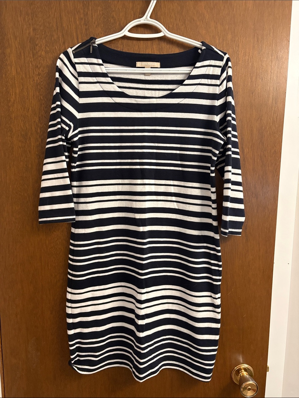 Banana Republic Navy & White Striped Long Sleeve Sheath Dress